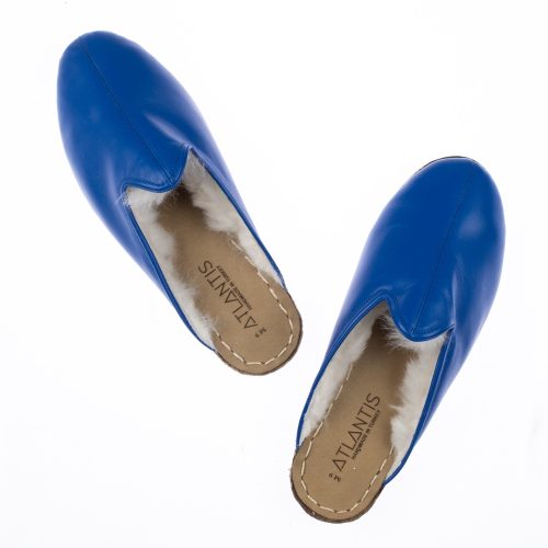 atlantis handmade shoes blue slippers with shearling