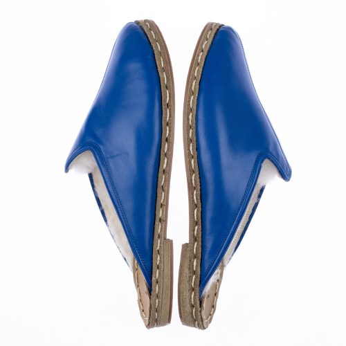 atlantis handmade shoes blue slippers with shearling for women