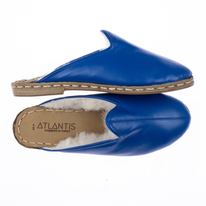 atlantis handmade shoes blue slippers with shearling sabah slippers