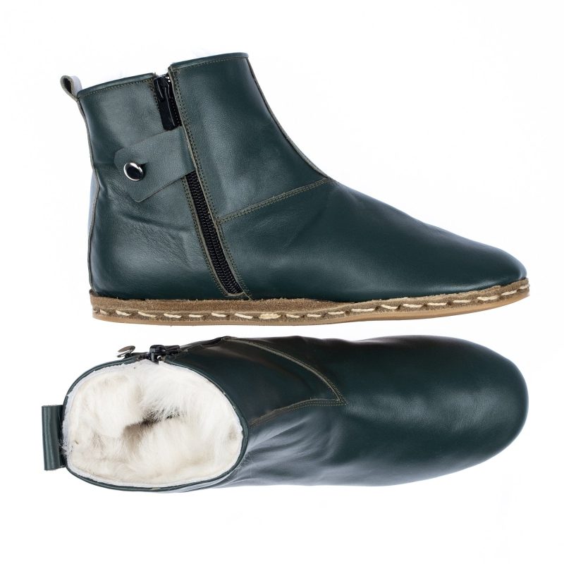 atlantis handmade shoes dark green leather cozy shearling boots d0b3475e 96c0 4e09 bf09 538c6ca0fbf2